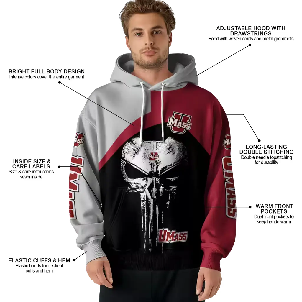 umass minutemen skull punisher grey black hoodie latest model umass minutemen skull punisher grey black hoodie latest model