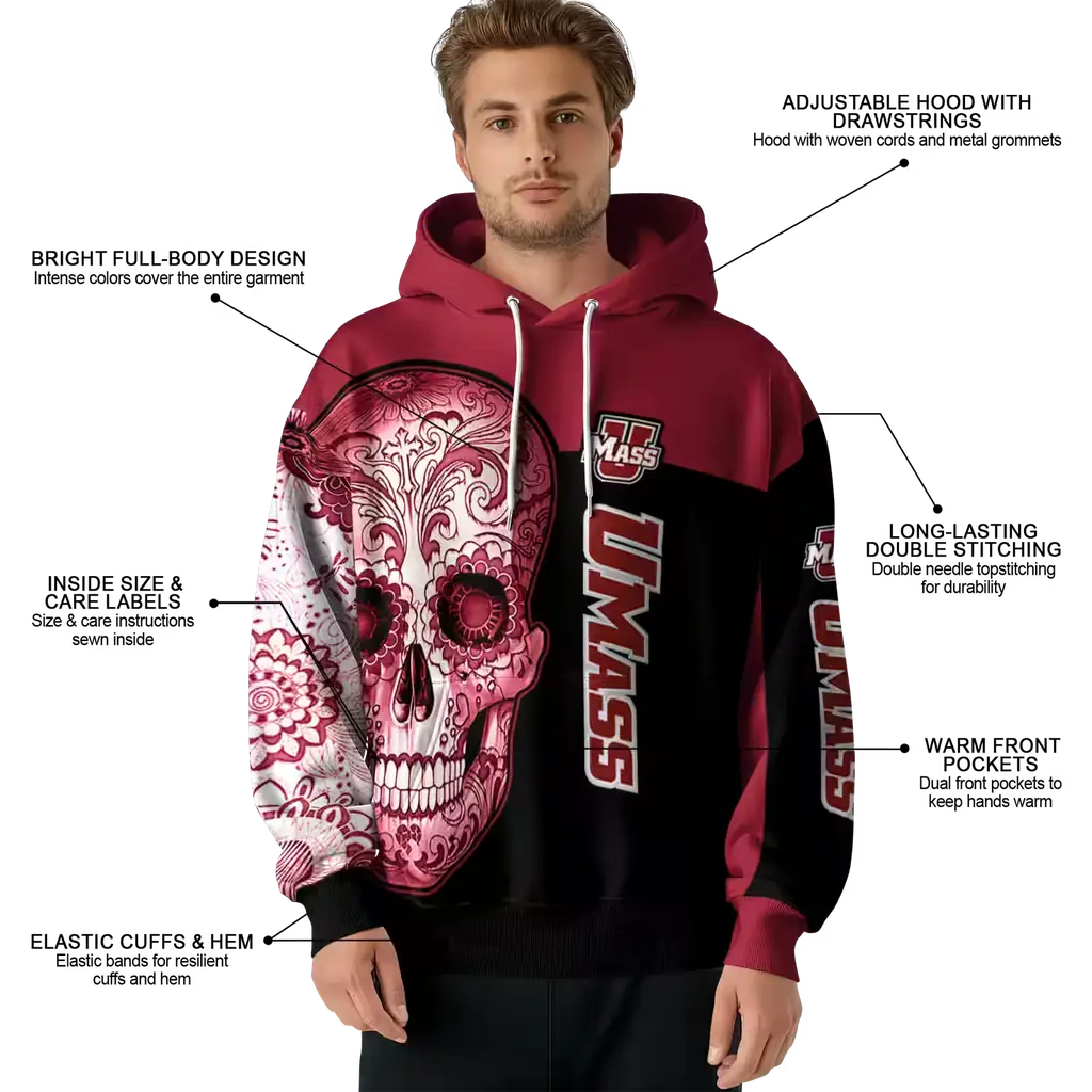 umass minutemen sugar skull red black hoodie latest model umass minutemen sugar skull red black hoodie latest model
