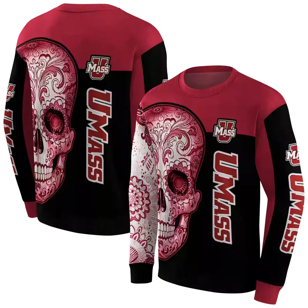 umass minutemen sugar skull red black hoodie premium grade umass minutemen sugar skull red black hoodie premium grade