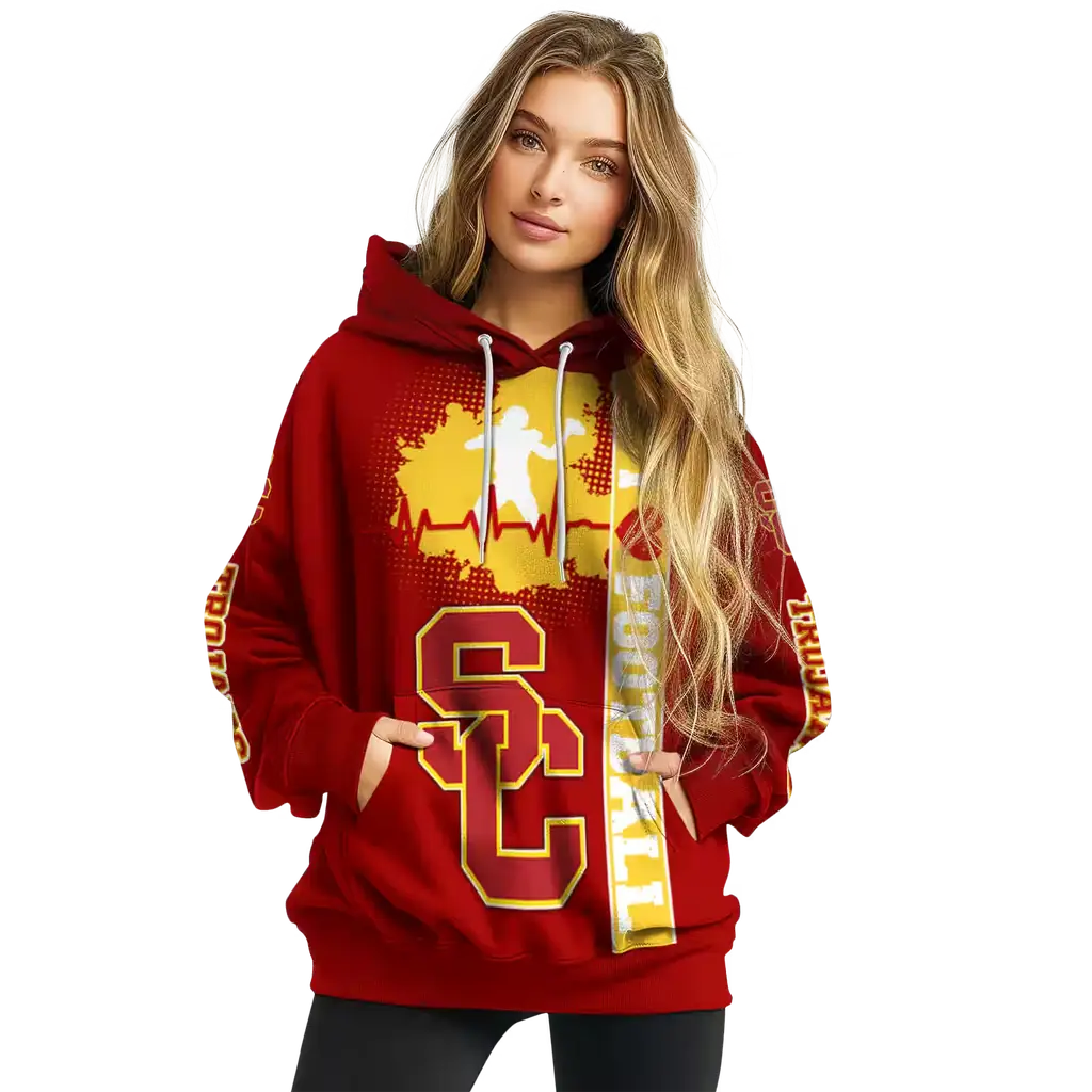 usc trojans football heartbeat red hoodie high quality usc trojans football heartbeat red hoodie high quality