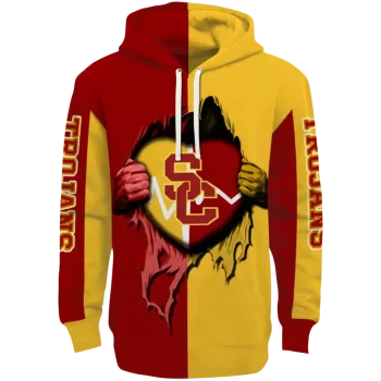 usc trojans heartbeat graphic red hoodie best selling