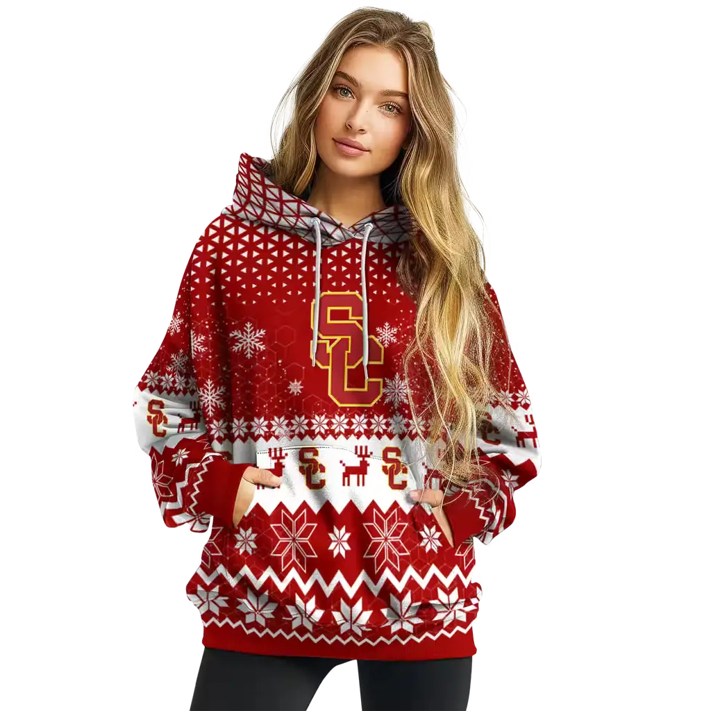 usc trojans reindeer motif red hoodie high quality usc trojans reindeer motif red hoodie high quality