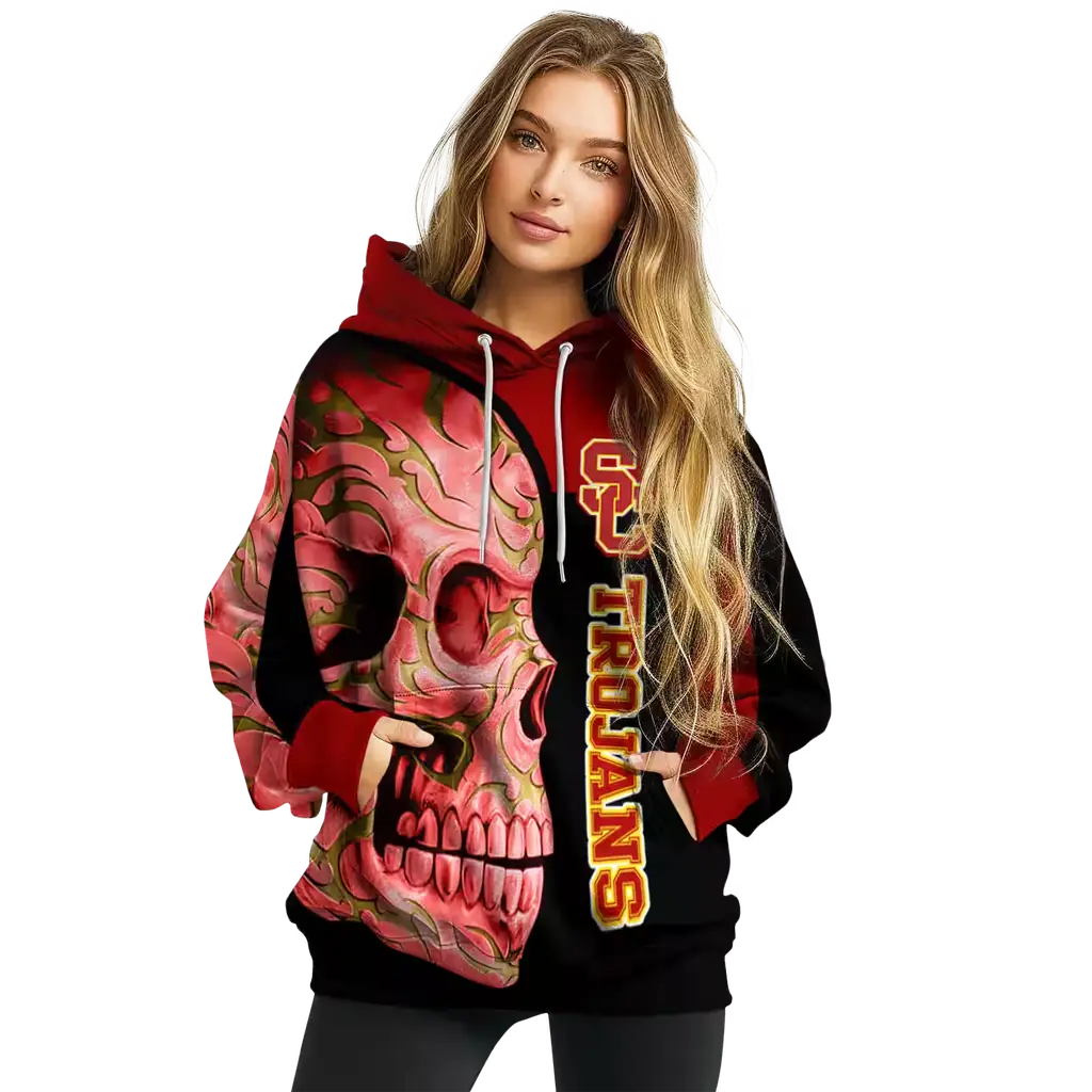 usc trojans skull motif red black hoodie high quality usc trojans skull motif red black hoodie high quality