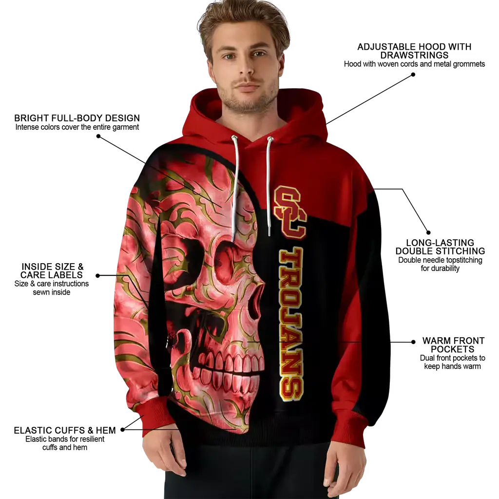 usc trojans skull motif red black hoodie latest model usc trojans skull motif red black hoodie latest model