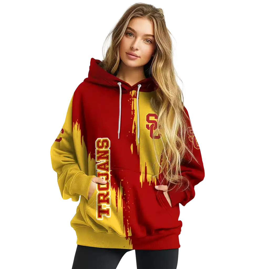 usc trojans splatter effect red hoodie high quality usc trojans splatter effect red hoodie high quality