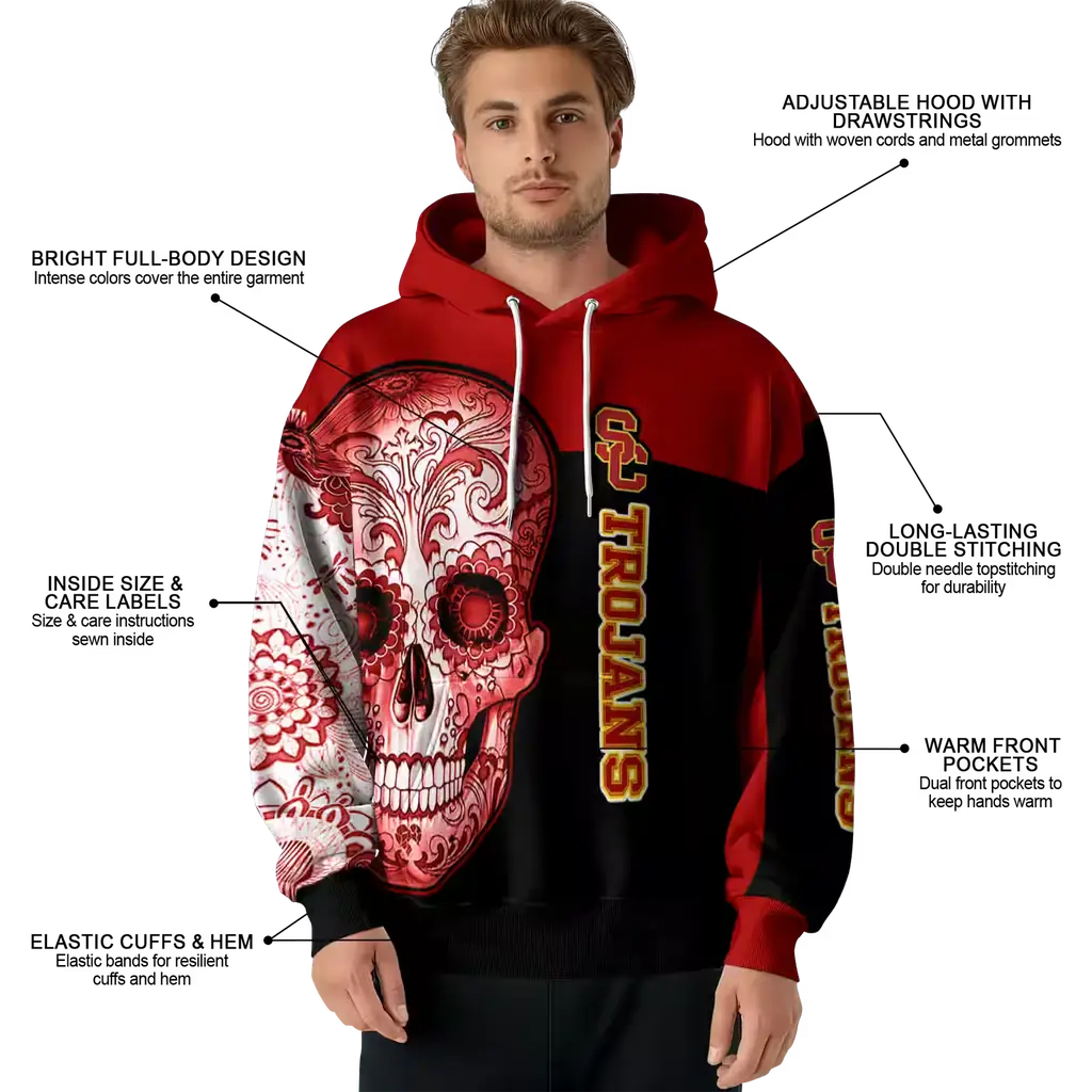 usc trojans sugar skull red black hoodie latest model usc trojans sugar skull red black hoodie latest model