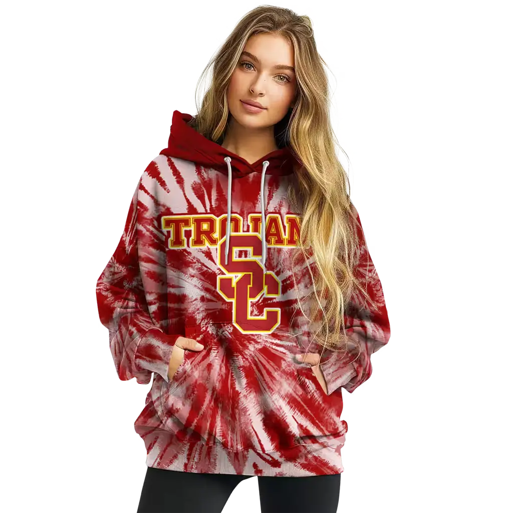 usc trojans tie dye pattern red hoodie high quality usc trojans tie dye pattern red hoodie high quality