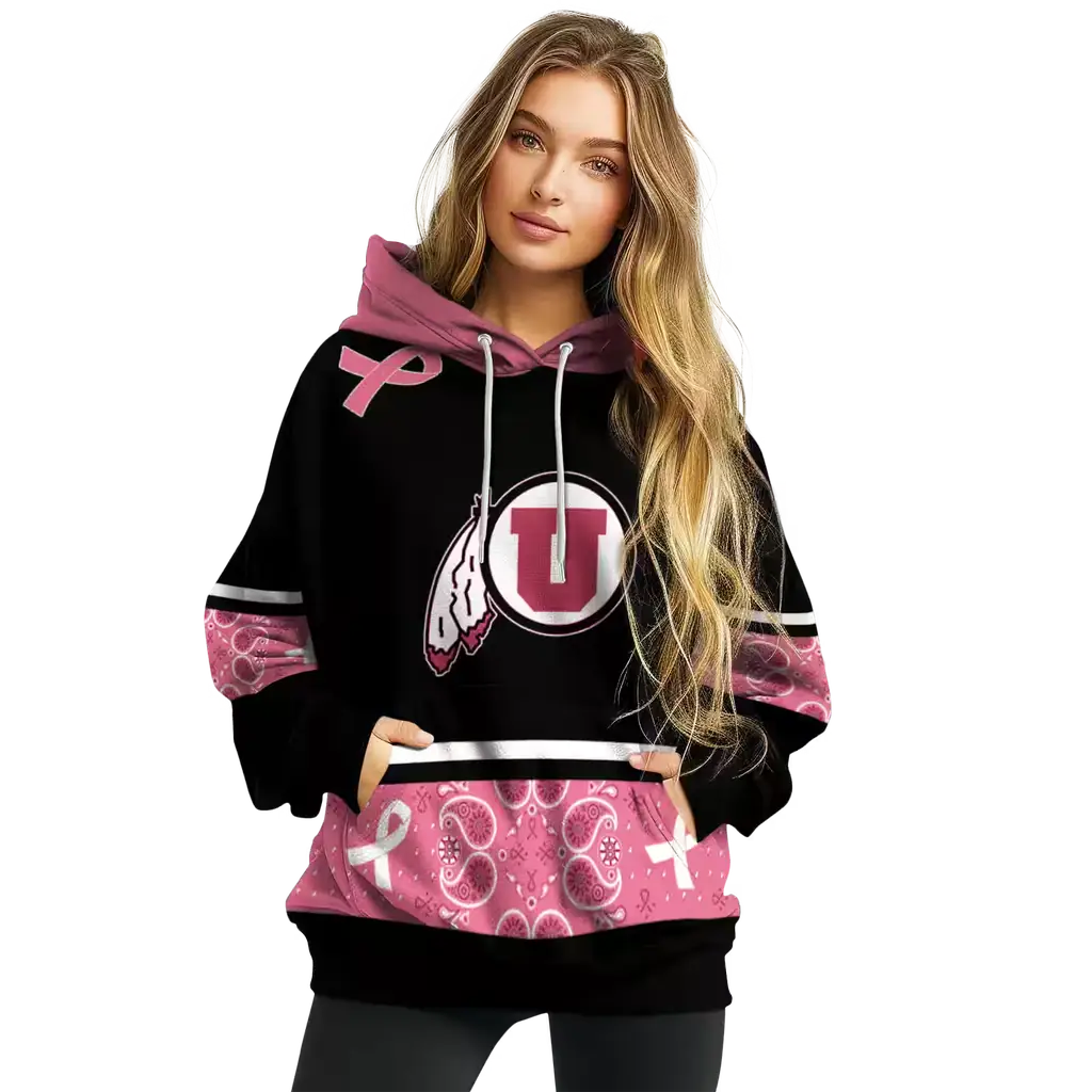 utah utes awareness ribbon black pink hoodie high quality utah utes awareness ribbon black pink hoodie high quality