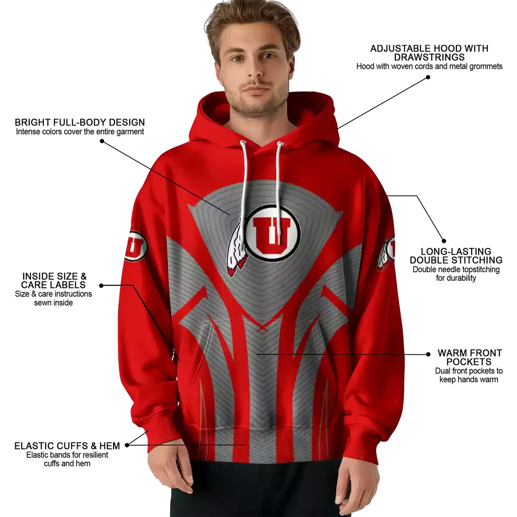 utah utes concentric lines red black hoodie latest model utah utes concentric lines red black hoodie latest model