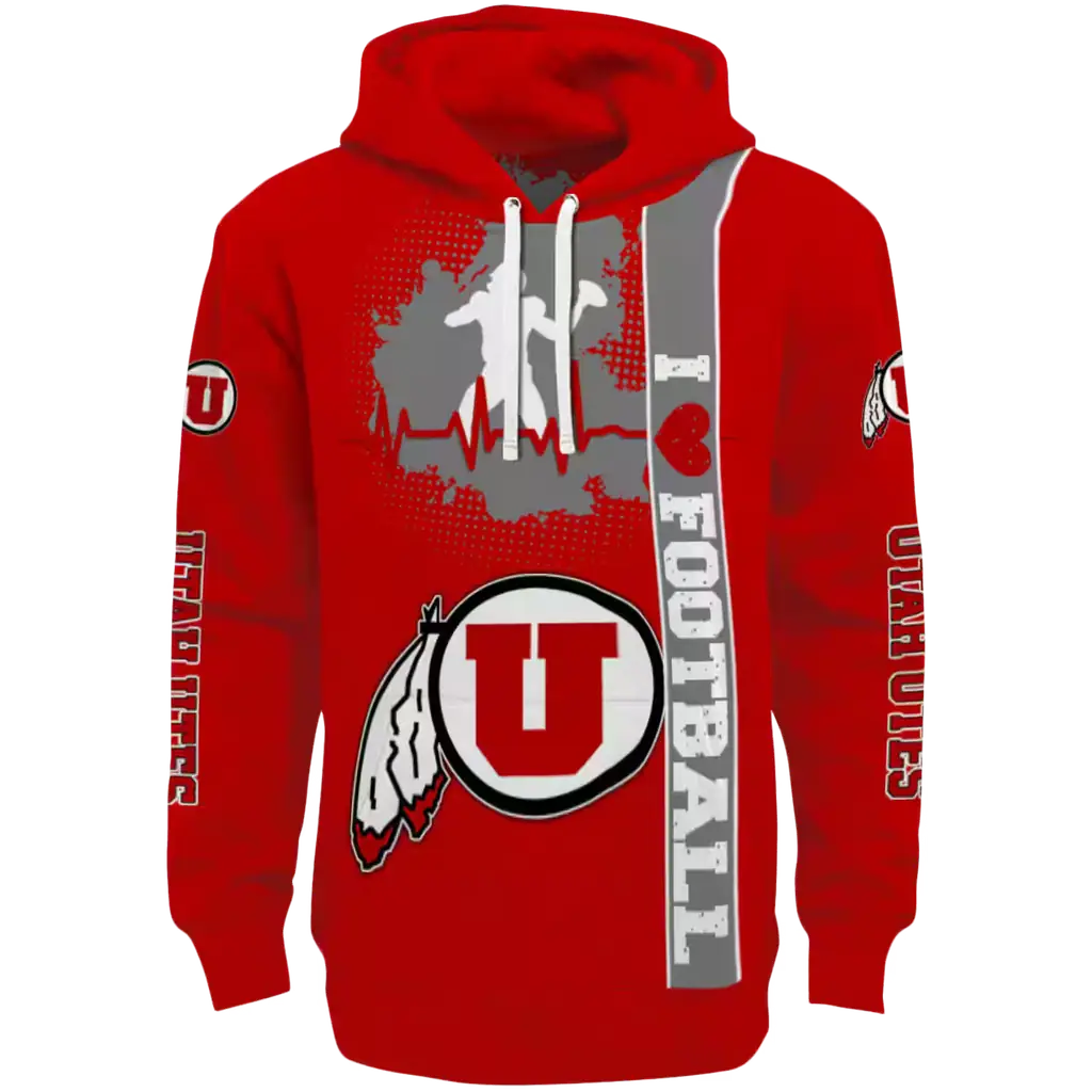 utah utes football heartbeat red hoodie best selling utah utes football heartbeat red hoodie best selling