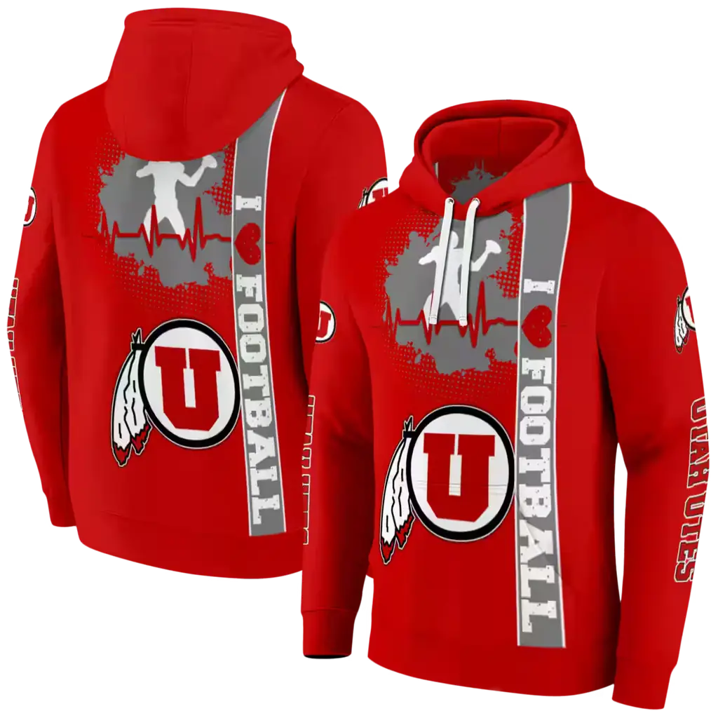 utah utes football heartbeat red hoodie fashion forward utah utes football heartbeat red hoodie fashion forward
