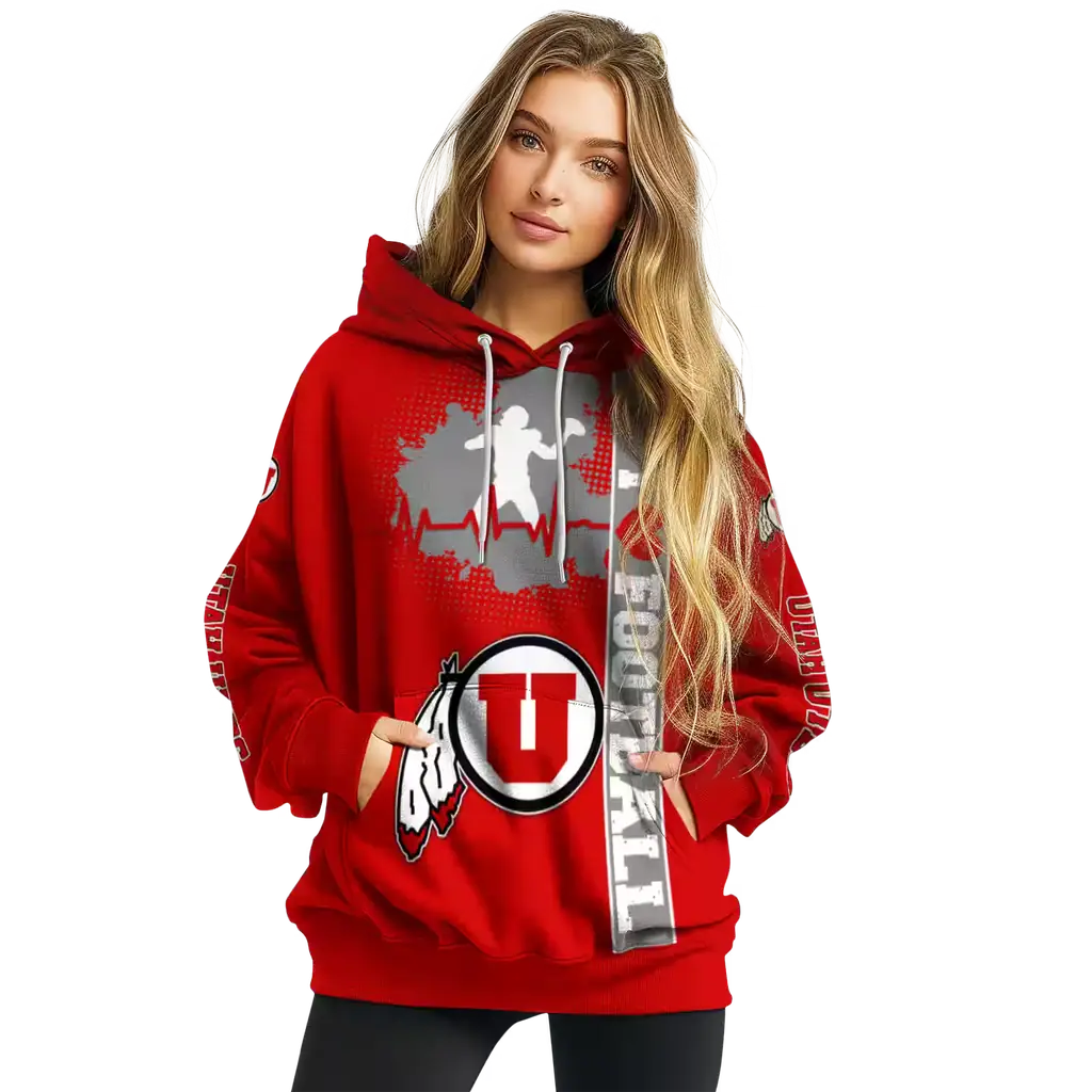utah utes football heartbeat red hoodie high quality utah utes football heartbeat red hoodie high quality