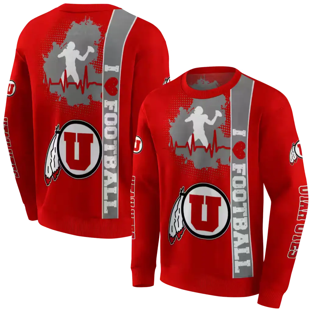 utah utes football heartbeat red hoodie premium grade utah utes football heartbeat red hoodie premium grade