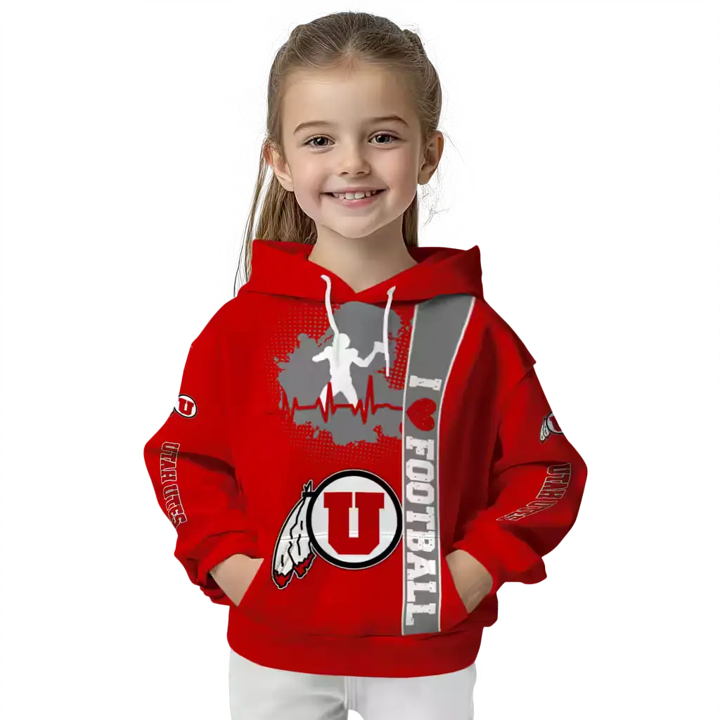 utah utes football heartbeat red hoodie top rated utah utes football heartbeat red hoodie top rated