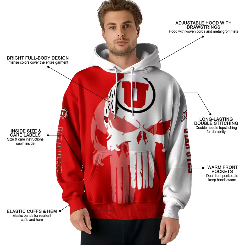 utah utes graphic punisher red white hoodie latest model utah utes graphic punisher red white hoodie latest model