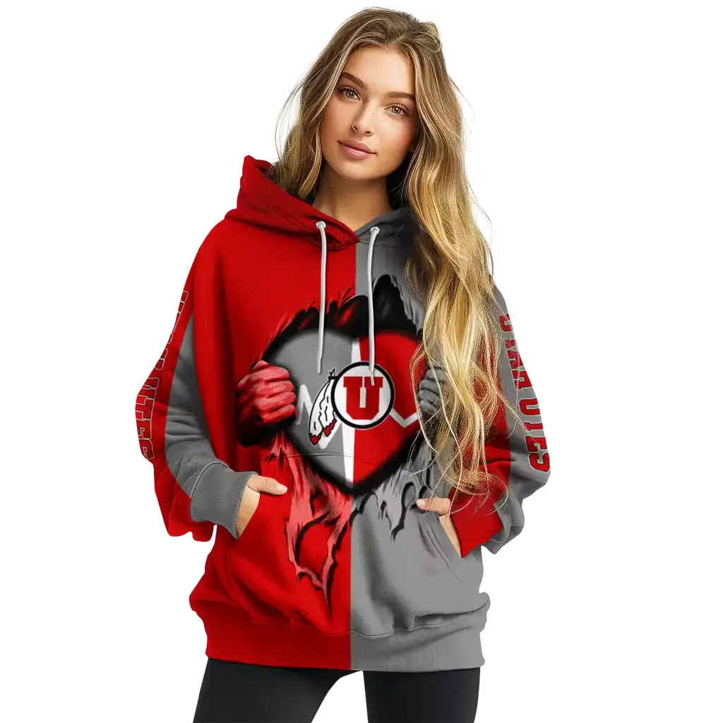 utah utes heartbeat graphic red hoodie high quality utah utes heartbeat graphic red hoodie high quality