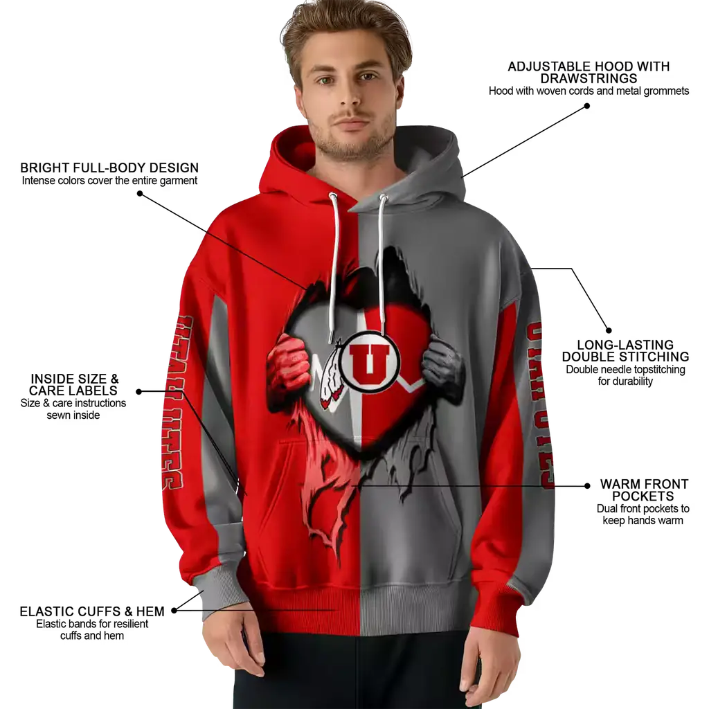 utah utes heartbeat graphic red hoodie latest model utah utes heartbeat graphic red hoodie latest model
