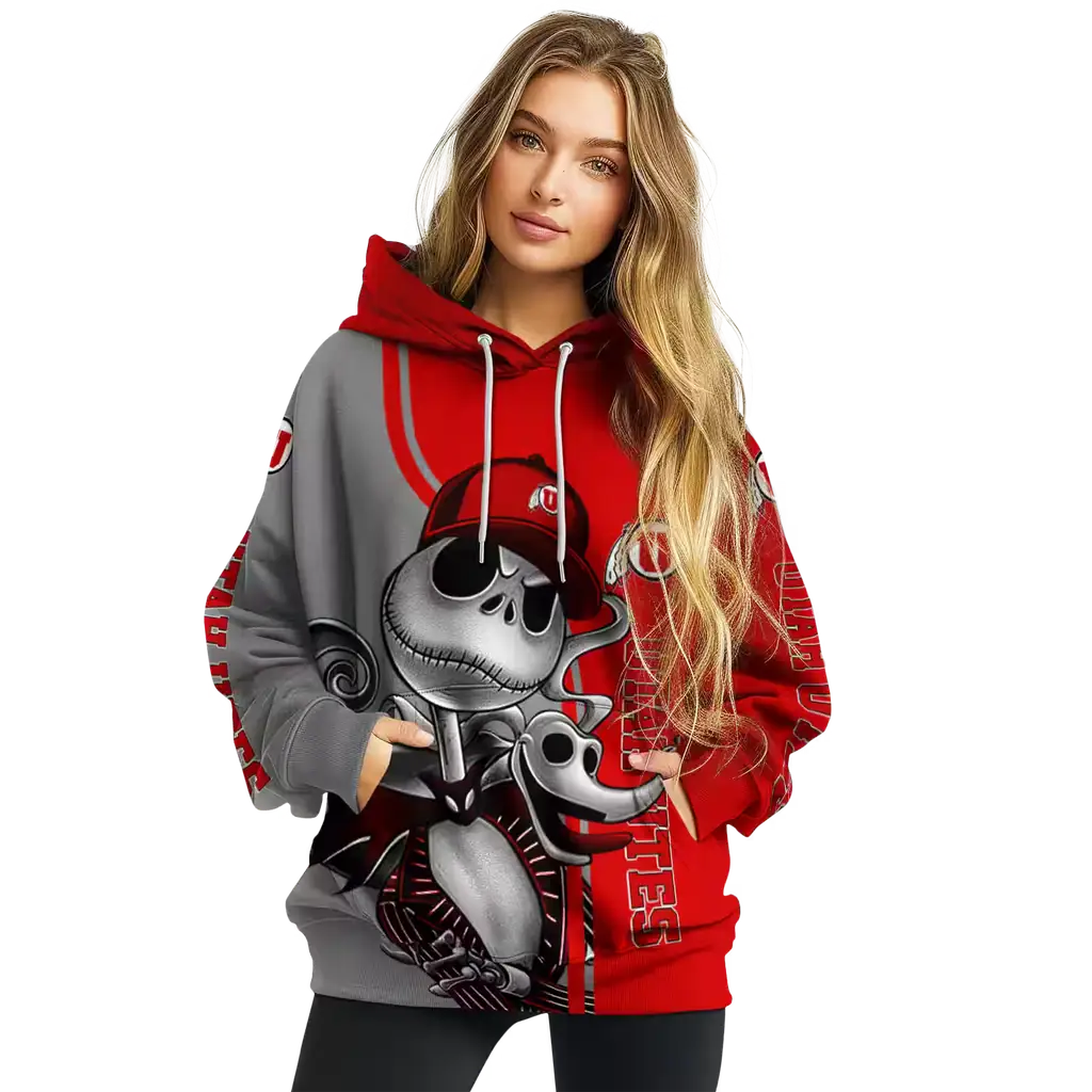 utah utes jack skellington red hoodie high quality utah utes jack skellington red hoodie high quality