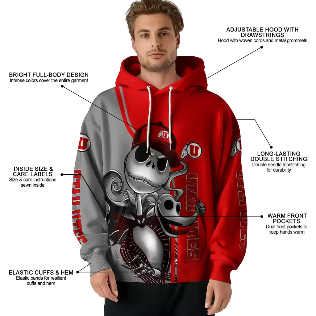 utah utes jack skellington red hoodie latest model utah utes jack skellington red hoodie latest model