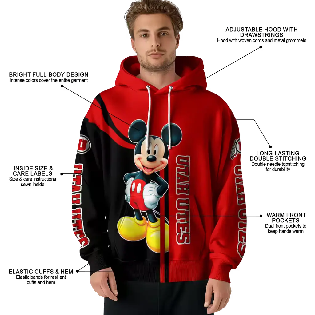utah utes mickey mouse red black hoodie latest model utah utes mickey mouse red black hoodie latest model