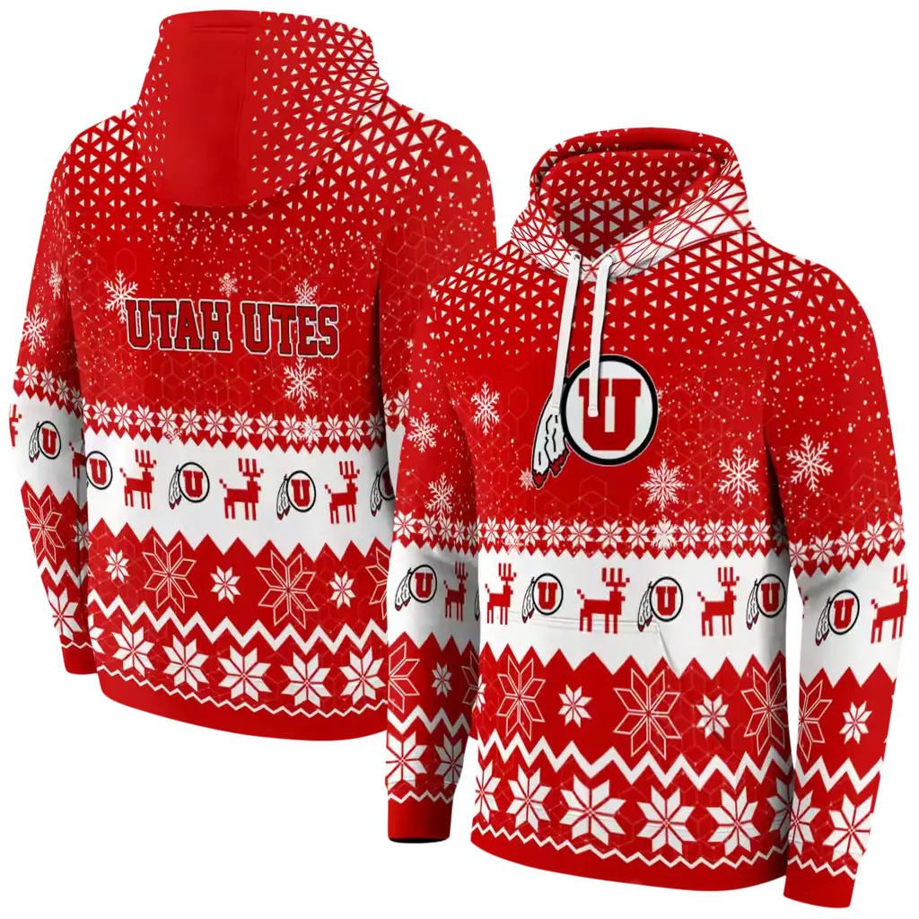 utah utes reindeer motif red hoodie fashion forward utah utes reindeer motif red hoodie fashion forward