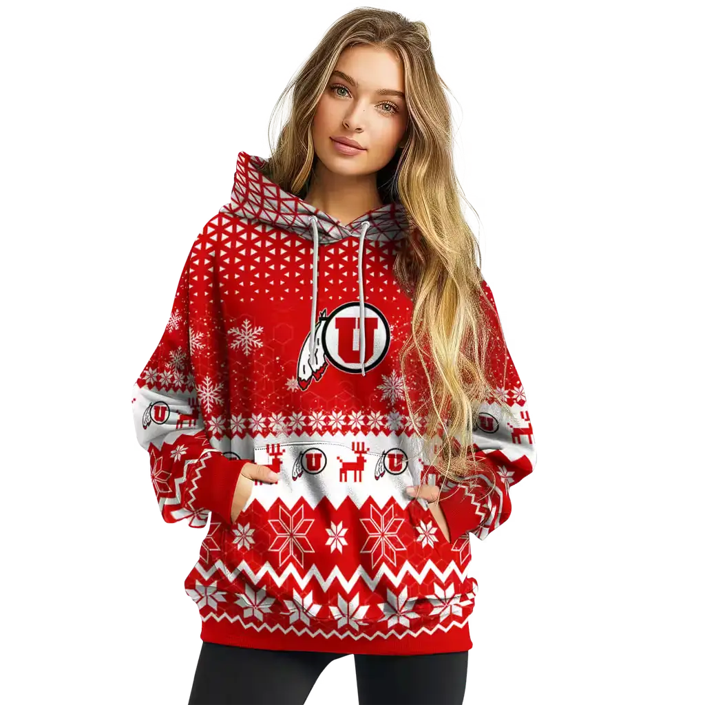 utah utes reindeer motif red hoodie high quality utah utes reindeer motif red hoodie high quality