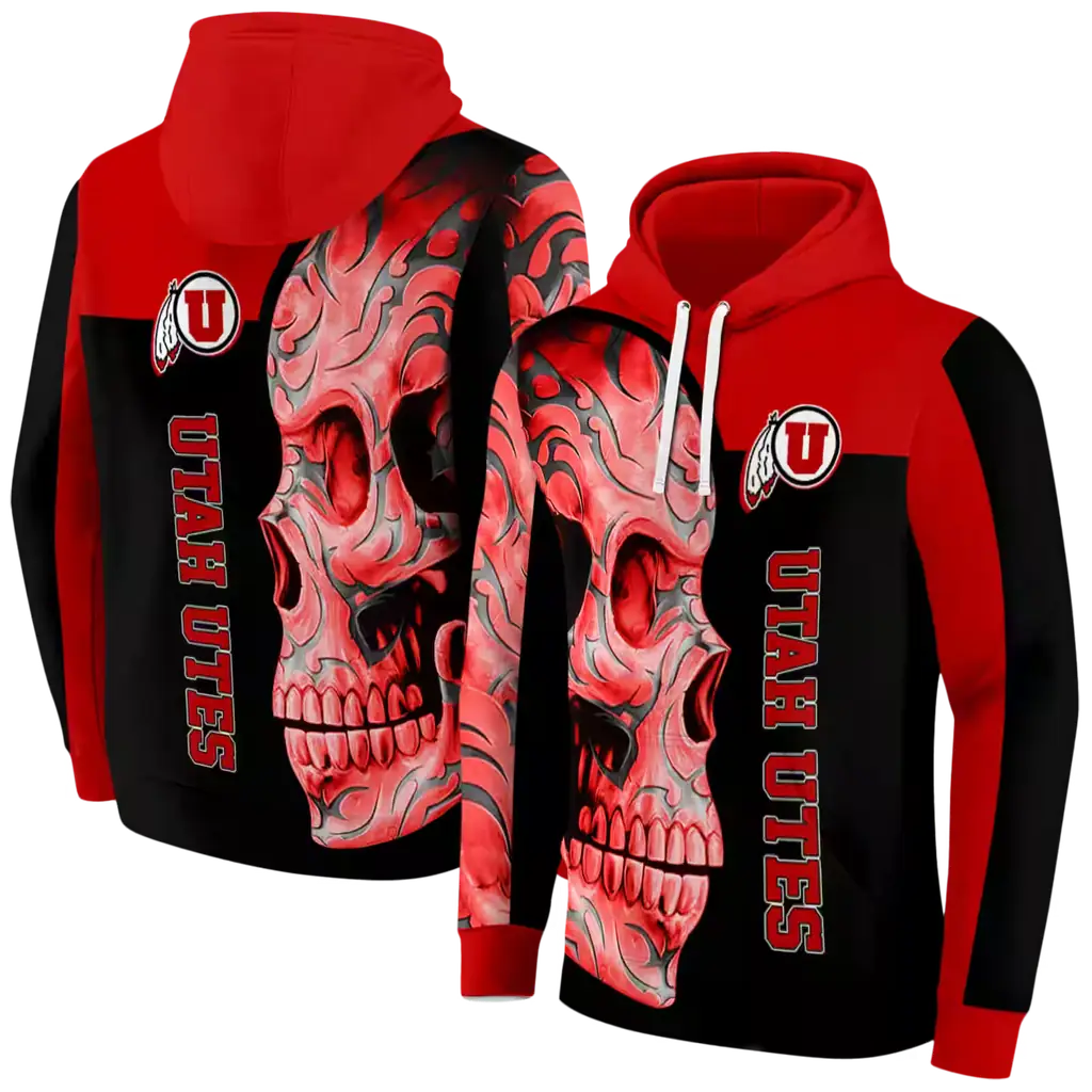 utah utes skull motif red black hoodie fashion forward utah utes skull motif red black hoodie fashion forward