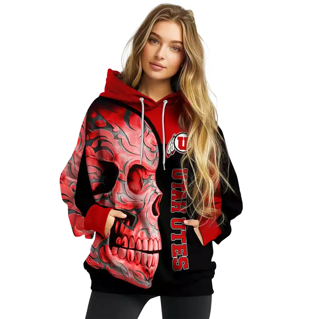 utah utes skull motif red black hoodie high quality utah utes skull motif red black hoodie high quality