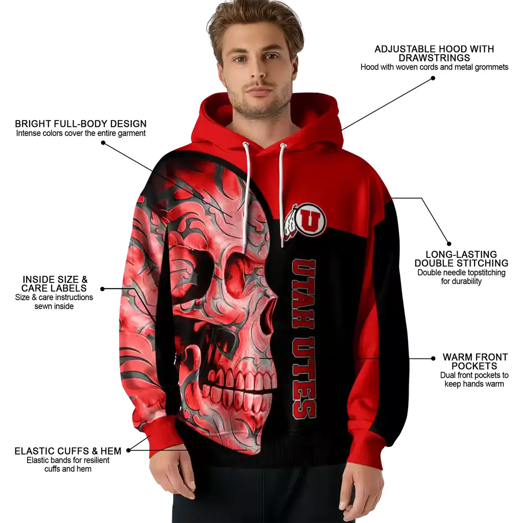 utah utes skull motif red black hoodie latest model utah utes skull motif red black hoodie latest model