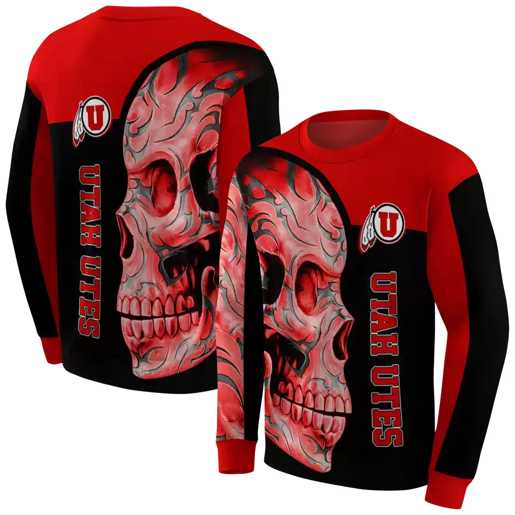 utah utes skull motif red black hoodie premium grade utah utes skull motif red black hoodie premium grade