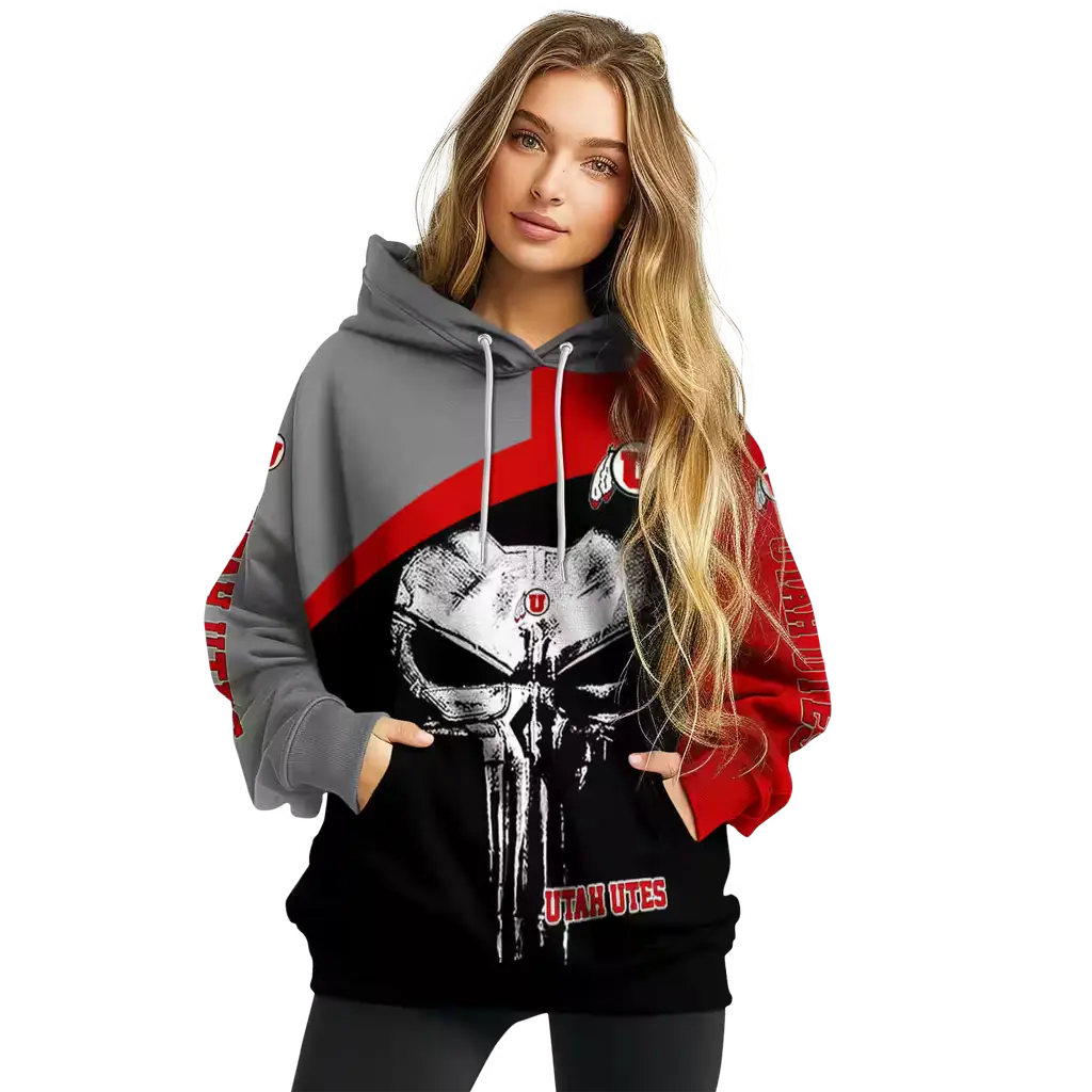 utah utes skull punisher gray black hoodie high quality utah utes skull punisher gray black hoodie high quality