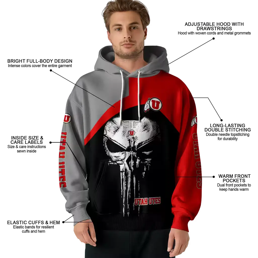 utah utes skull punisher gray black hoodie latest model utah utes skull punisher gray black hoodie latest model