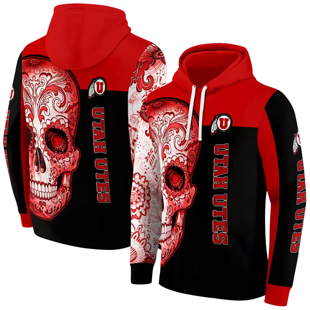 utah utes sugar skull red black hoodie fashion forward utah utes sugar skull red black hoodie fashion forward