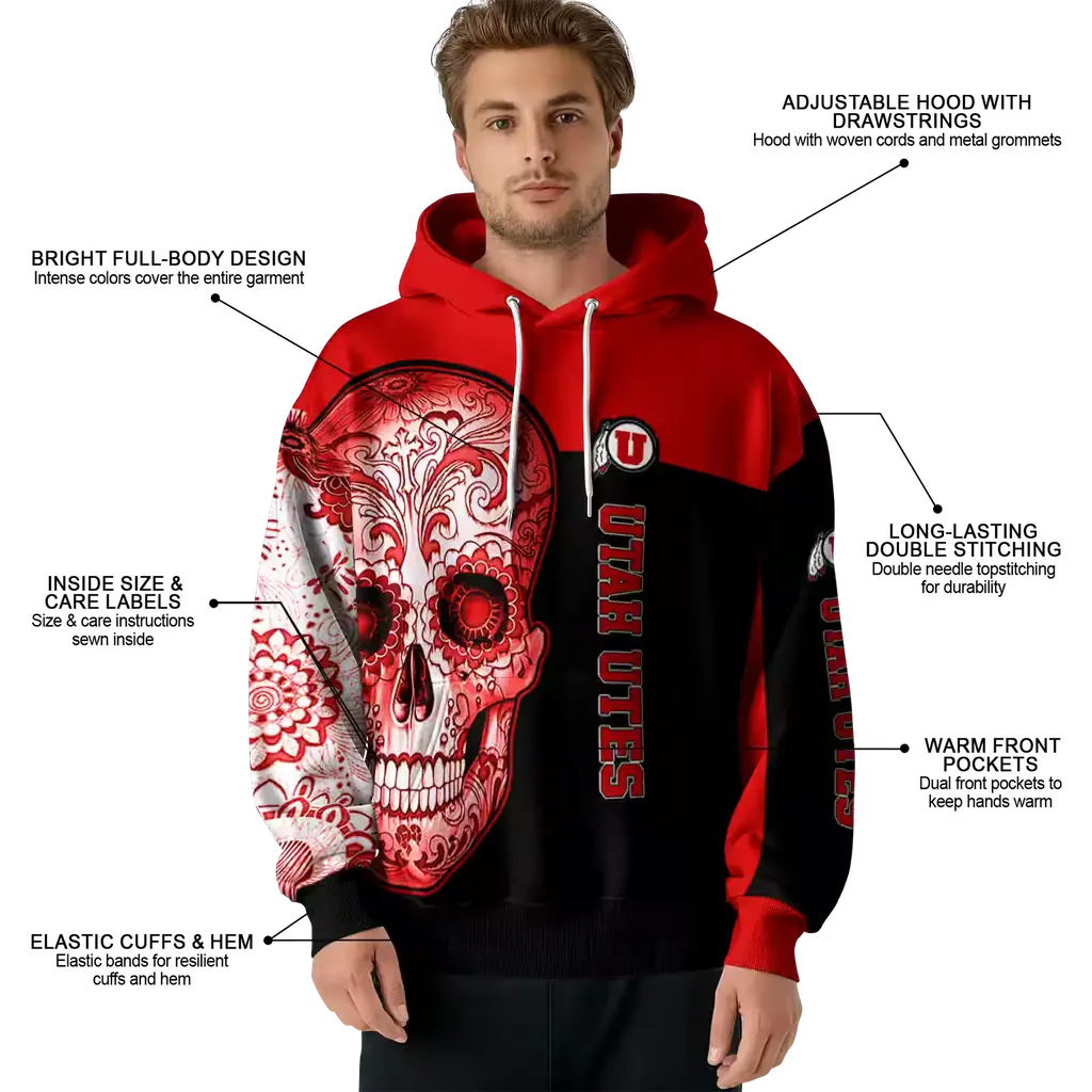 utah utes sugar skull red black hoodie latest model utah utes sugar skull red black hoodie latest model