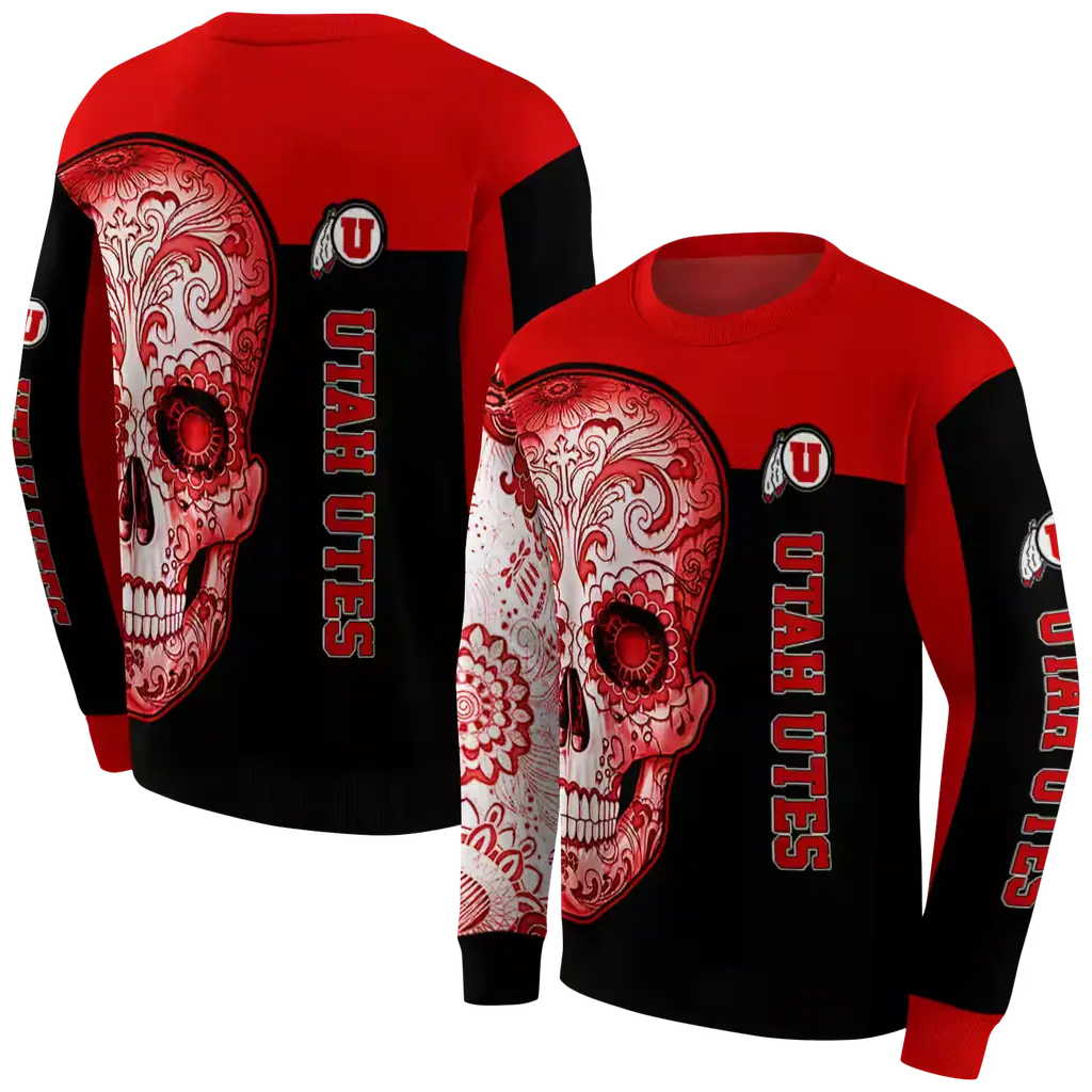 utah utes sugar skull red black hoodie premium grade utah utes sugar skull red black hoodie premium grade