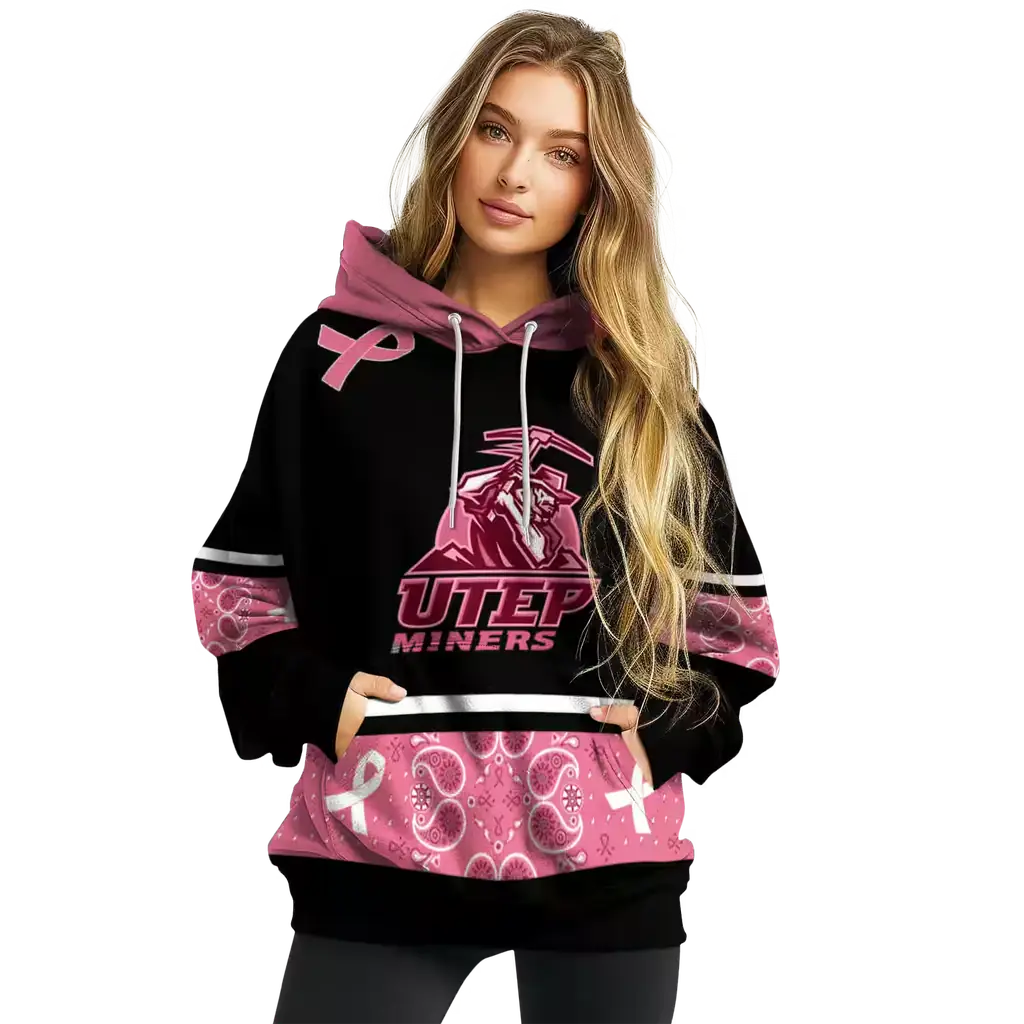 utep miners awareness ribbon black pink hoodie high quality utep miners awareness ribbon black pink hoodie high quality