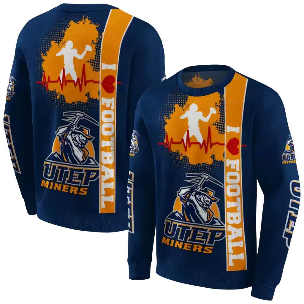 utep miners football heartbeat blue hoodie premium grade utep miners football heartbeat blue hoodie premium grade