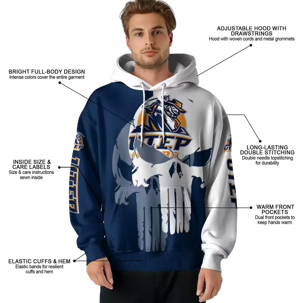 utep miners graphic punisher blue white hoodie latest model utep miners graphic punisher blue white hoodie latest model