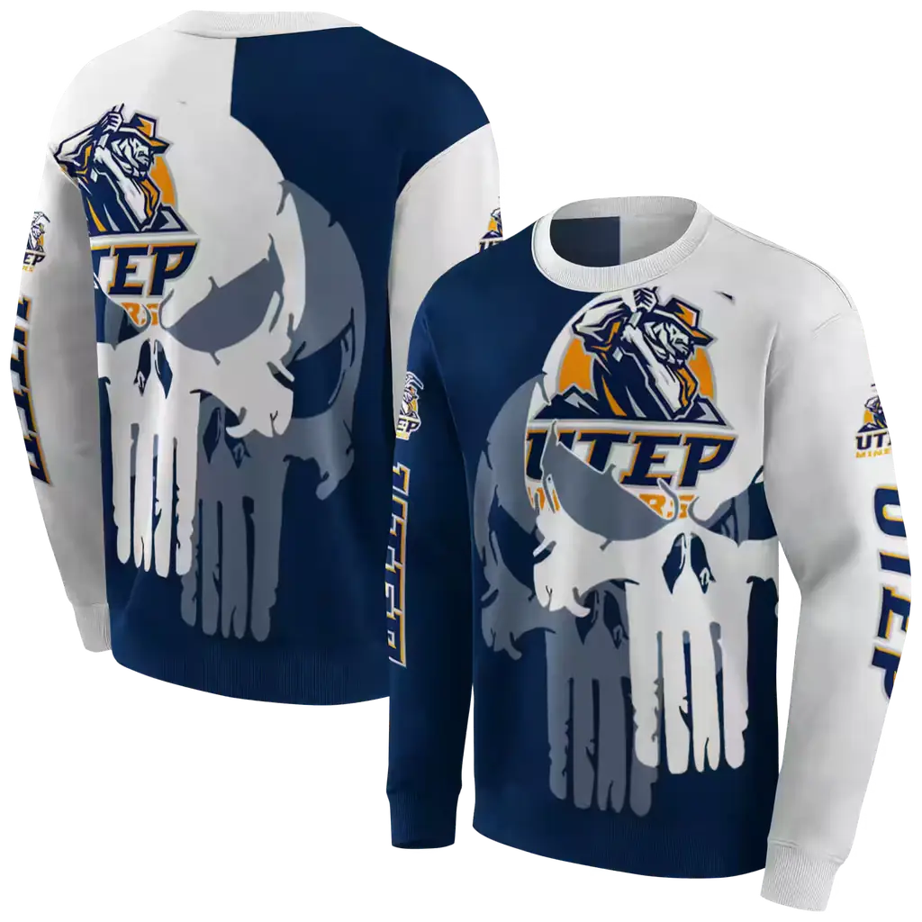 utep miners graphic punisher blue white hoodie premium grade utep miners graphic punisher blue white hoodie premium grade