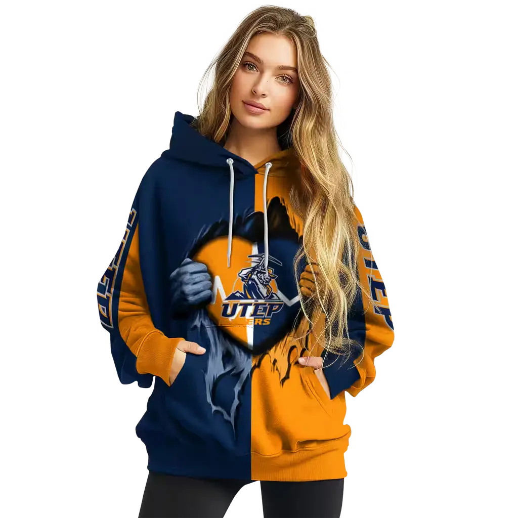 utep miners heartbeat graphic blue hoodie high quality utep miners heartbeat graphic blue hoodie high quality
