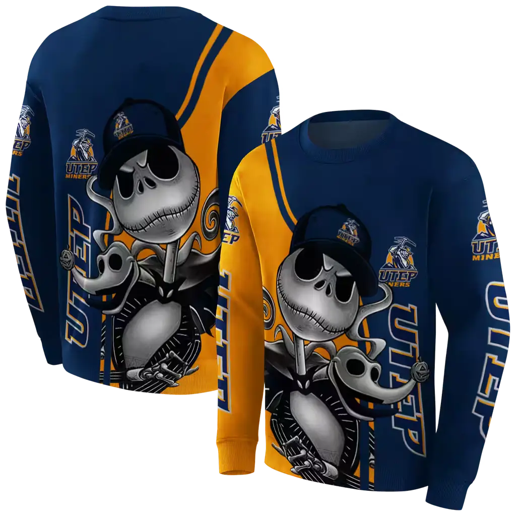 utep miners jack skellington blue hoodie premium grade utep miners jack skellington blue hoodie premium grade