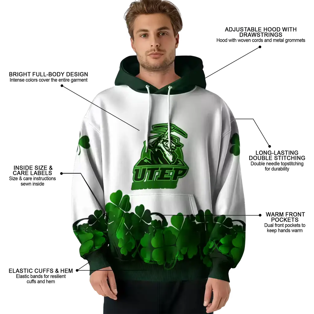 utep miners lucky motif white green hoodie latest model utep miners lucky motif white green hoodie latest model