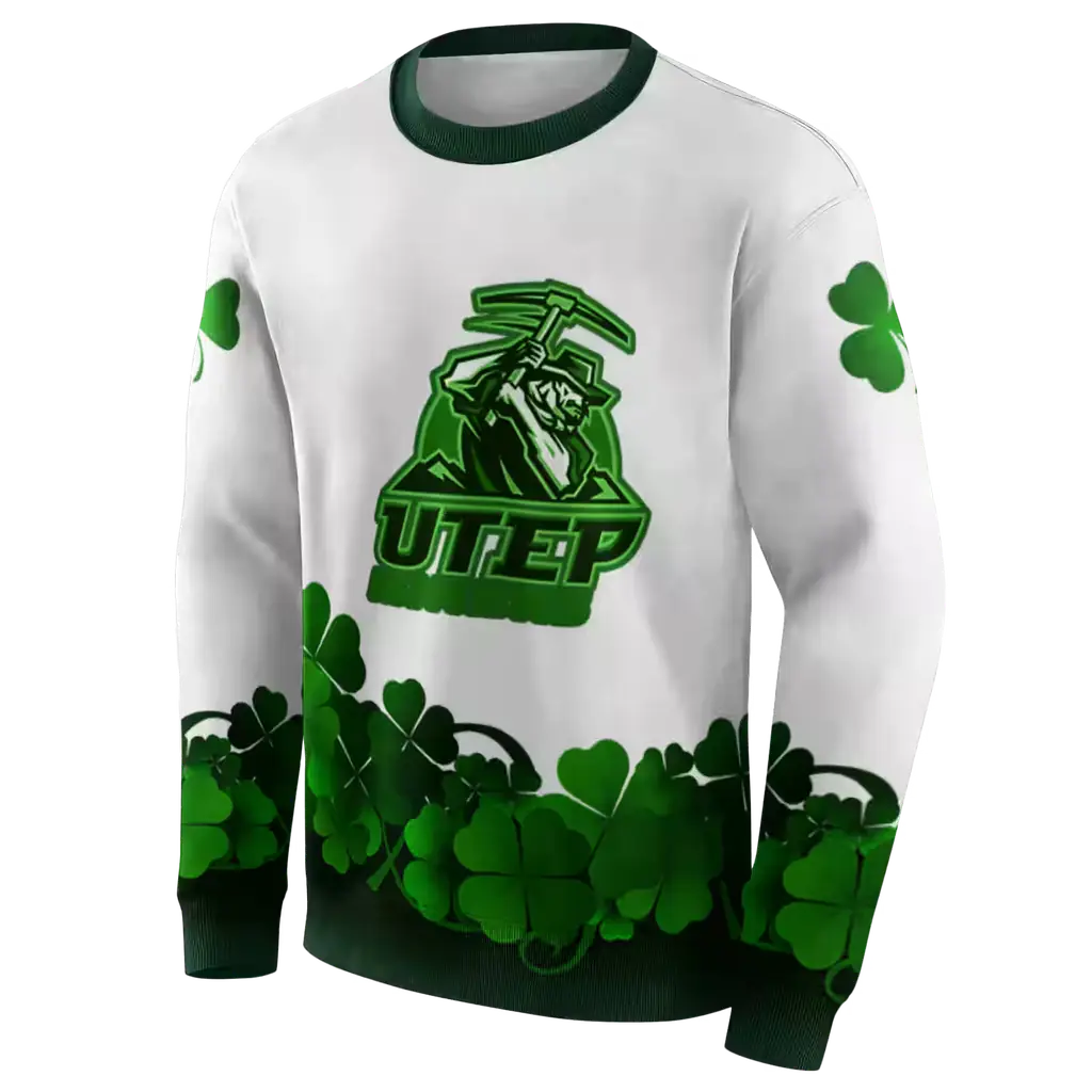 utep miners lucky motif white green hoodie new arrival utep miners lucky motif white green hoodie new arrival