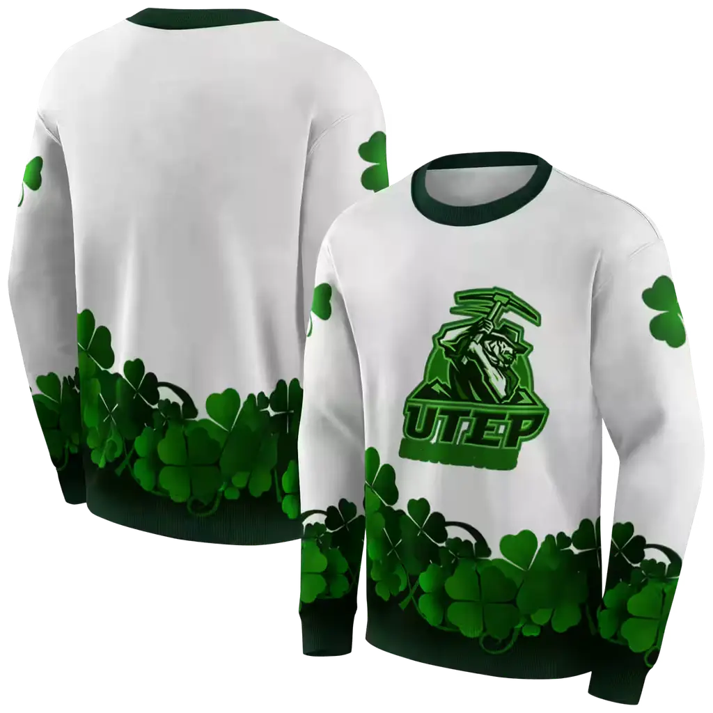utep miners lucky motif white green hoodie premium grade utep miners lucky motif white green hoodie premium grade