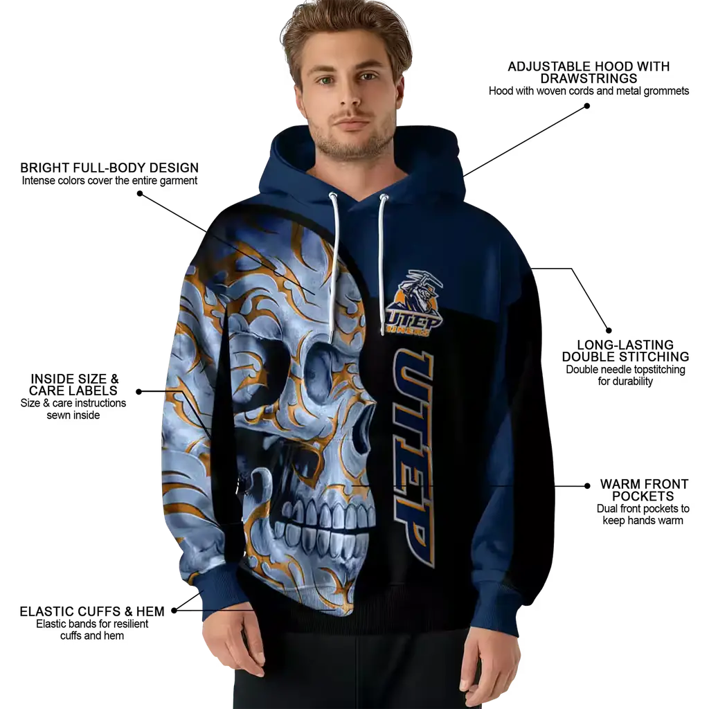 utep miners skull motif blue black hoodie latest model utep miners skull motif blue black hoodie latest model