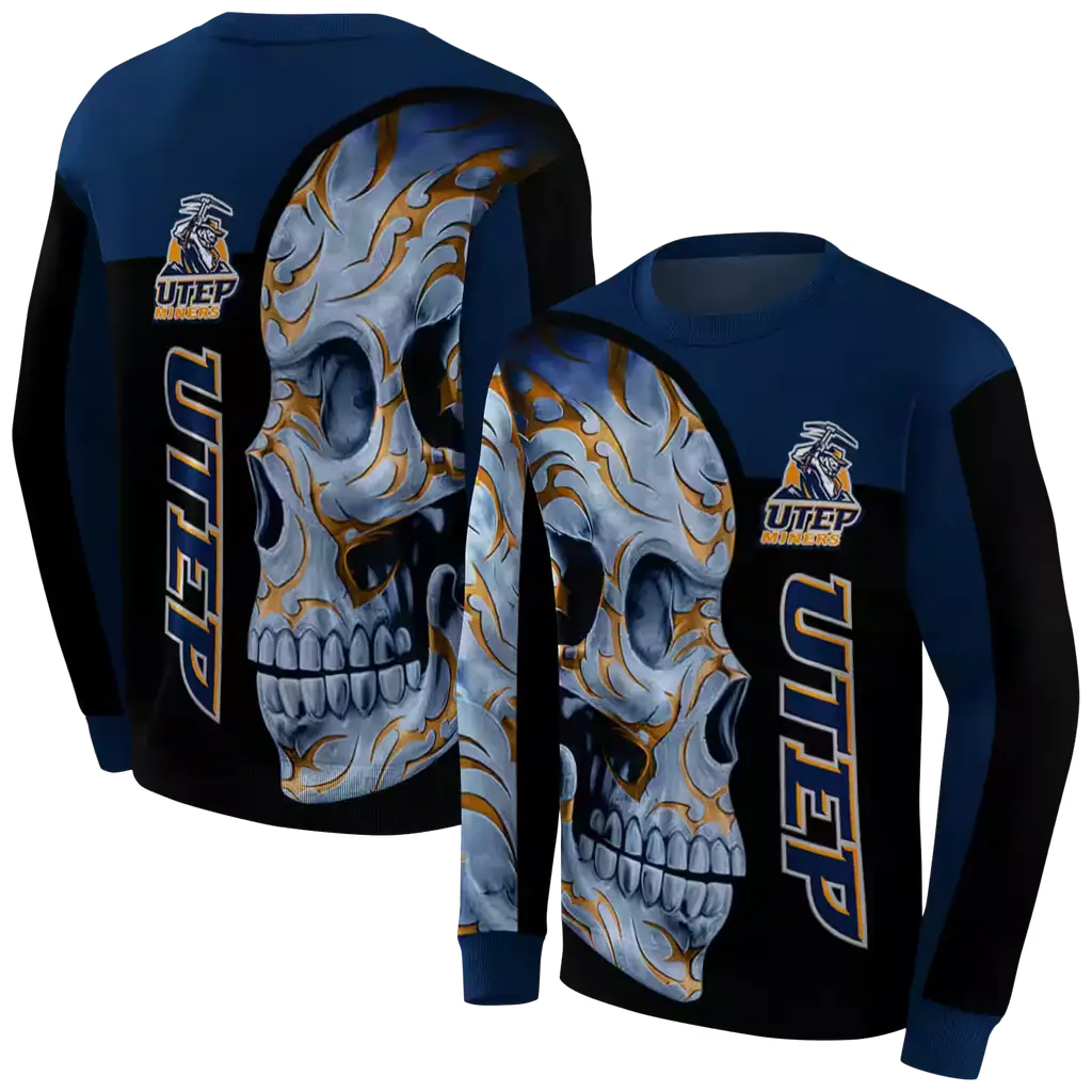 utep miners skull motif blue black hoodie premium grade utep miners skull motif blue black hoodie premium grade