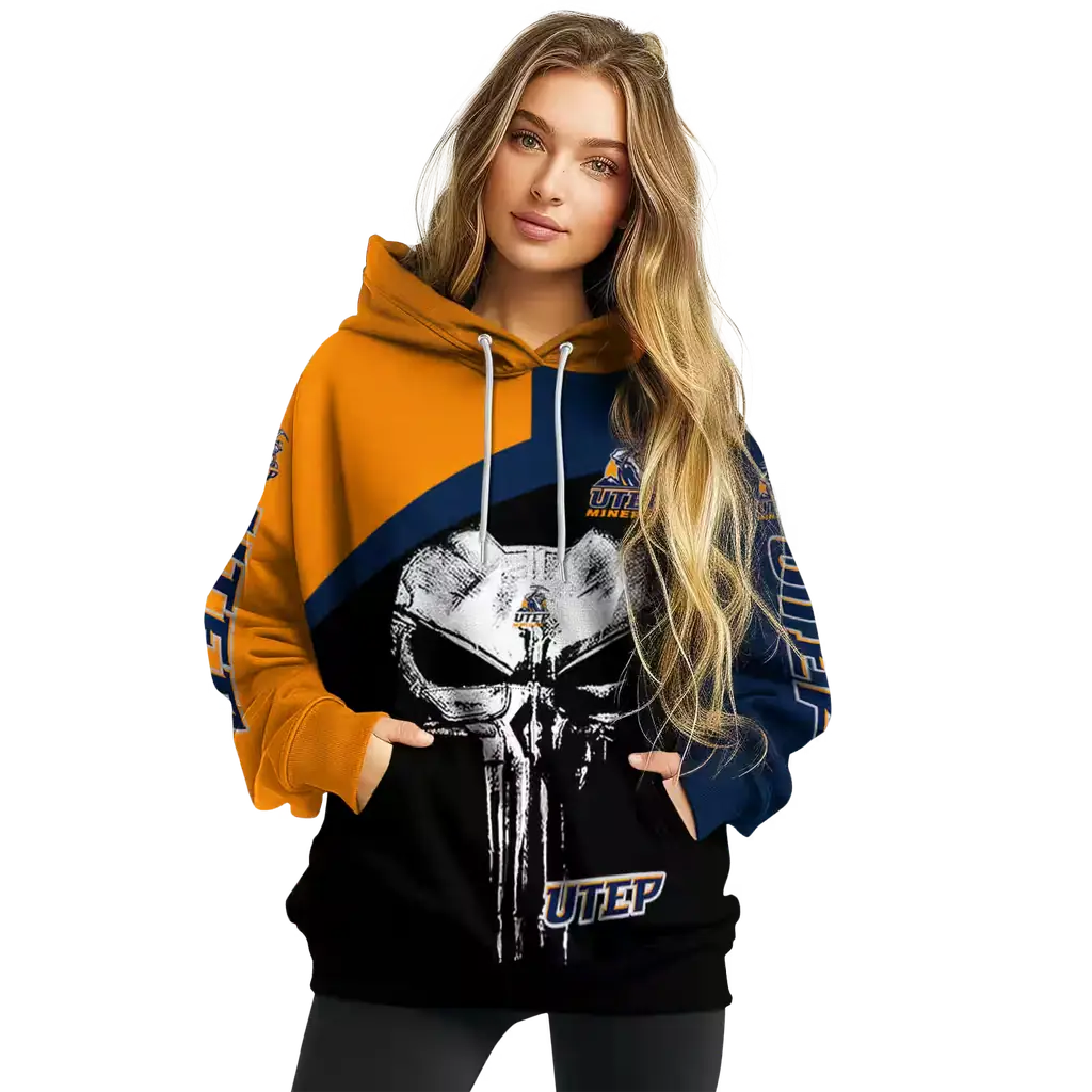 utep miners skull punisher orange black hoodie high quality utep miners skull punisher orange black hoodie high quality