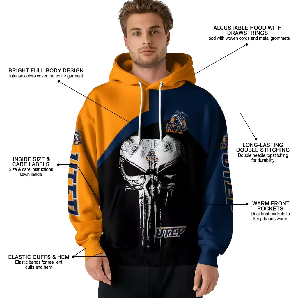 utep miners skull punisher orange black hoodie latest model utep miners skull punisher orange black hoodie latest model