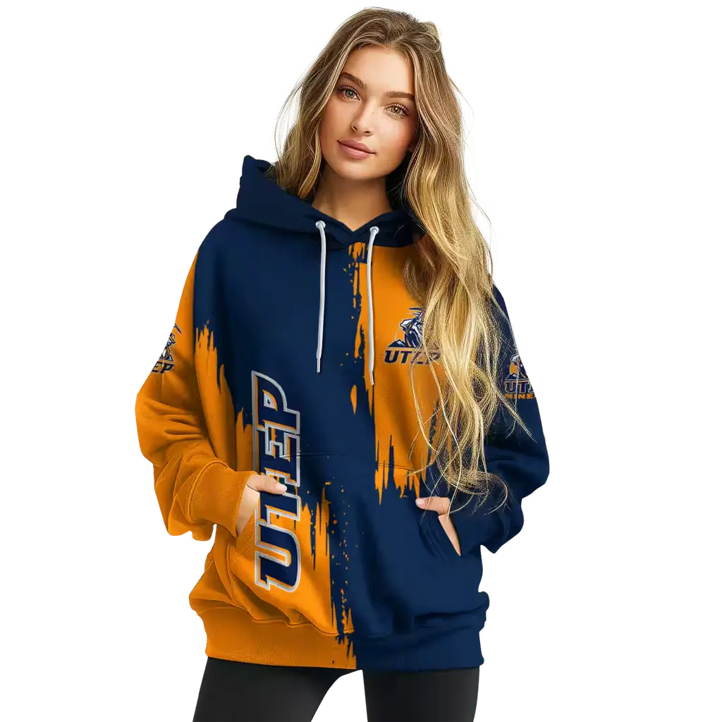 utep miners splatter effect blue hoodie high quality utep miners splatter effect blue hoodie high quality