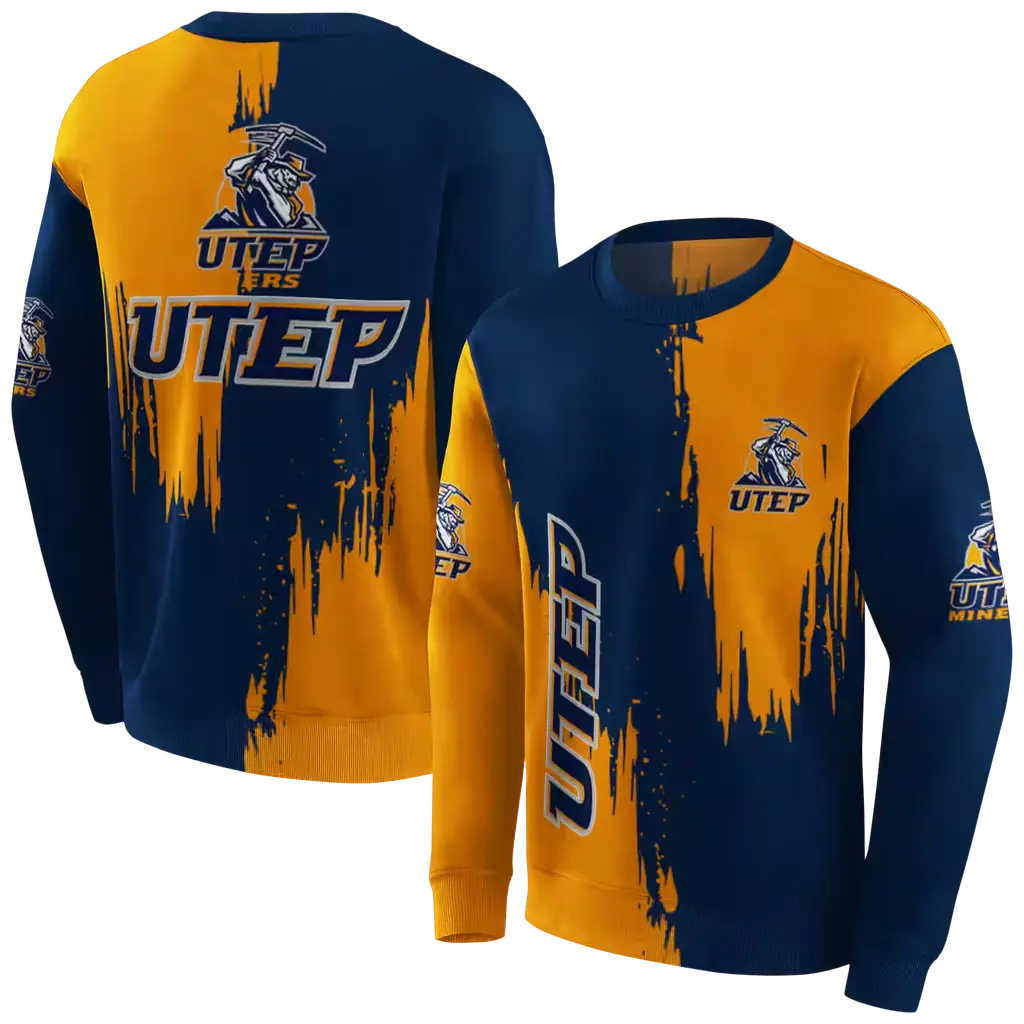 utep miners splatter effect blue hoodie premium grade utep miners splatter effect blue hoodie premium grade